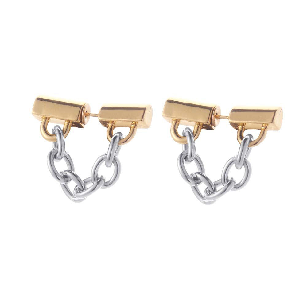 Contrast-color Metal Chain Stud Minimalist Earrings