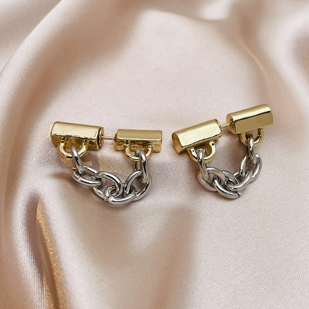 Contrast-color Metal Chain Stud Minimalist Earrings