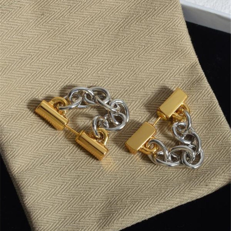 Contrast-color Metal Chain Stud Minimalist Earrings