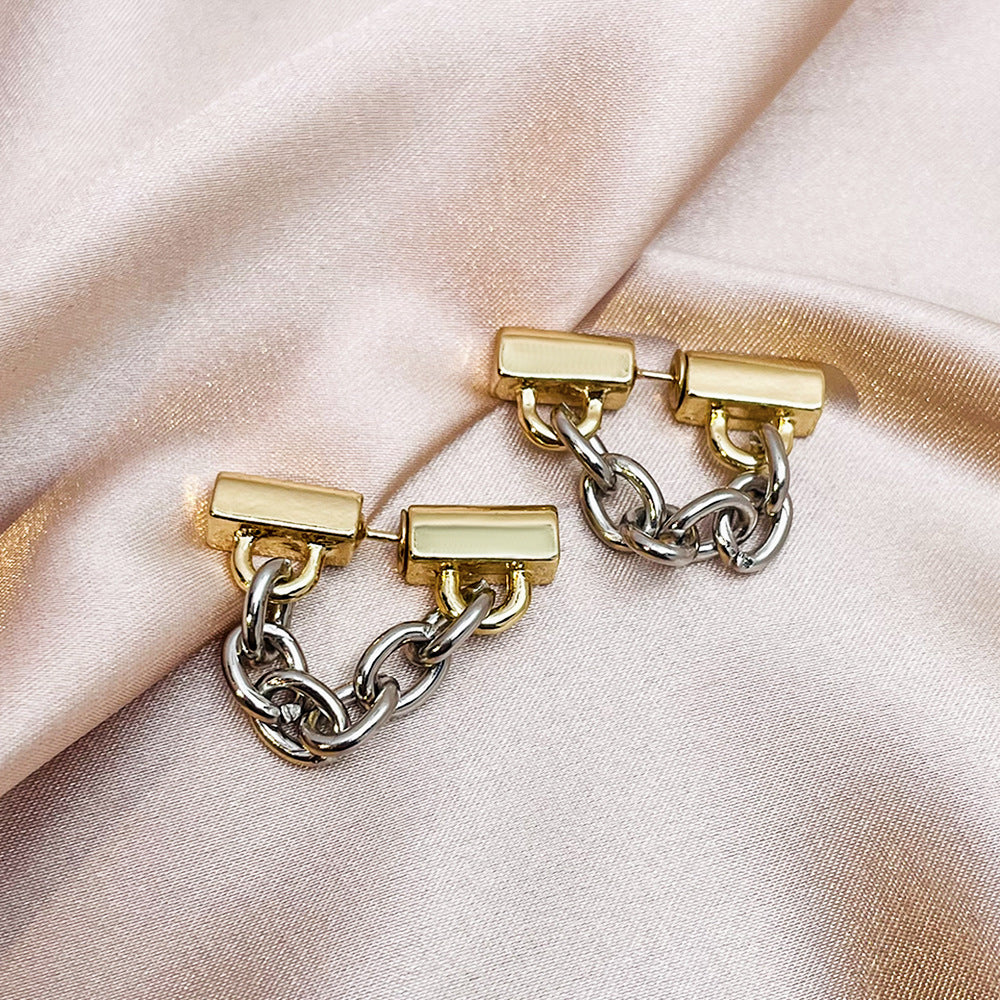 Contrast-color Metal Chain Stud Minimalist Earrings