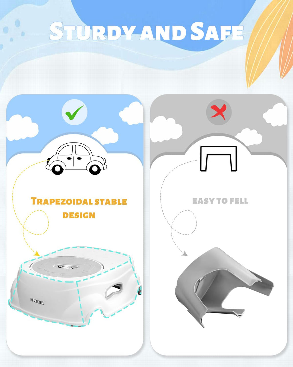 Padded 2-Step Step Stool, 2-Step Footstool - Step Stool Non-slip, Portable, Space-saving Design For Bathroom, Kitchen, Bedroom, Classroom - Easy To Clean, Sturdy And Comfortable