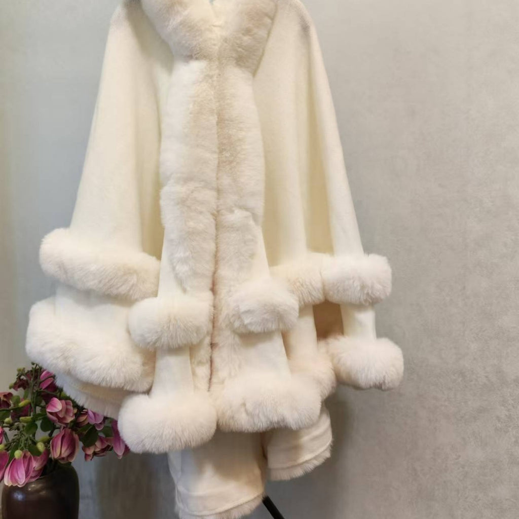 Loose Fur Collar Shawl, Cold-proof Fleece-lined Thick Coat