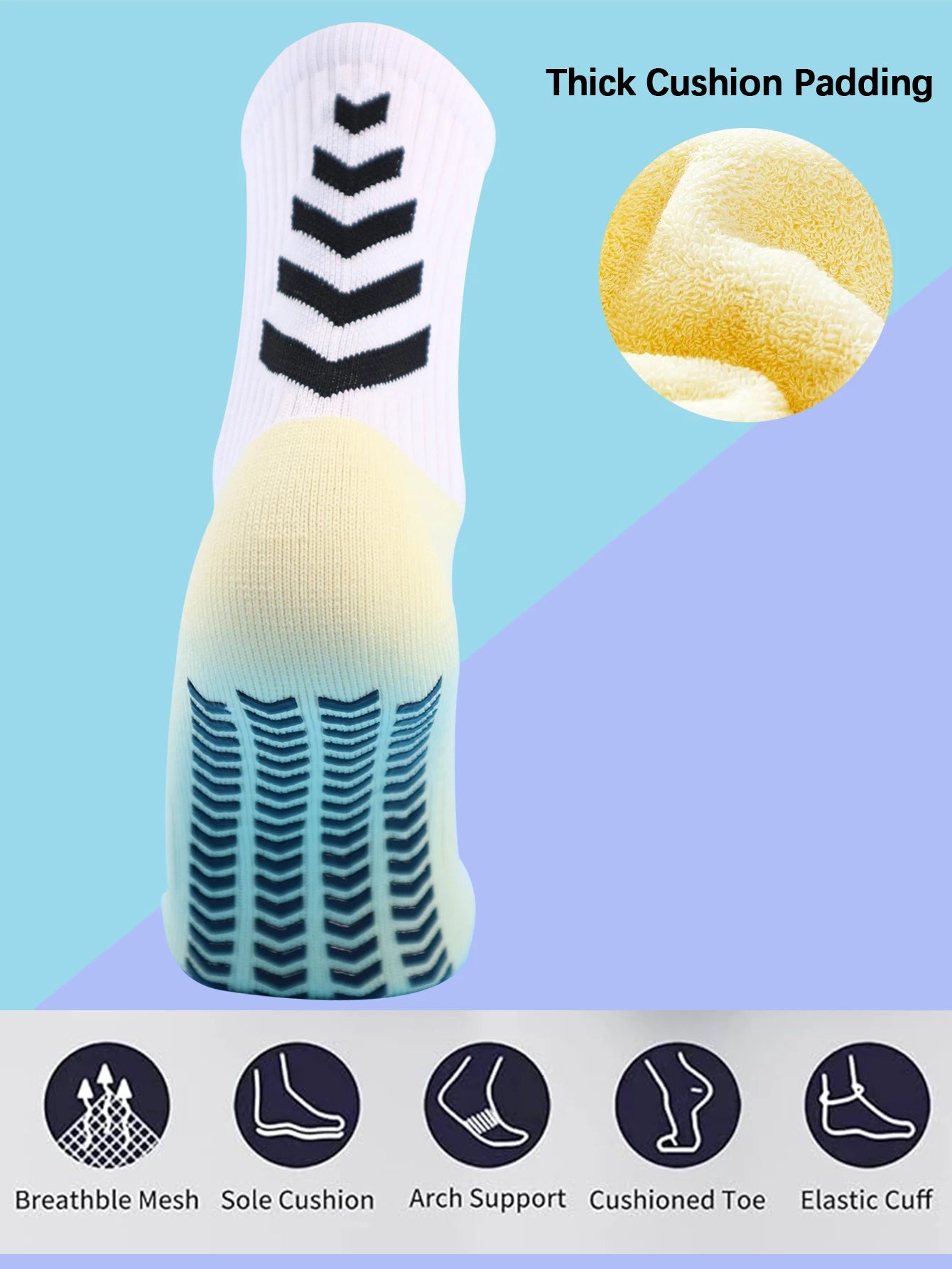 1 Pair Men's Football Socks with Grip, Non Slip Anti Slip Athletic Socks with Cushion Pads for Football/Basketball/Hockey