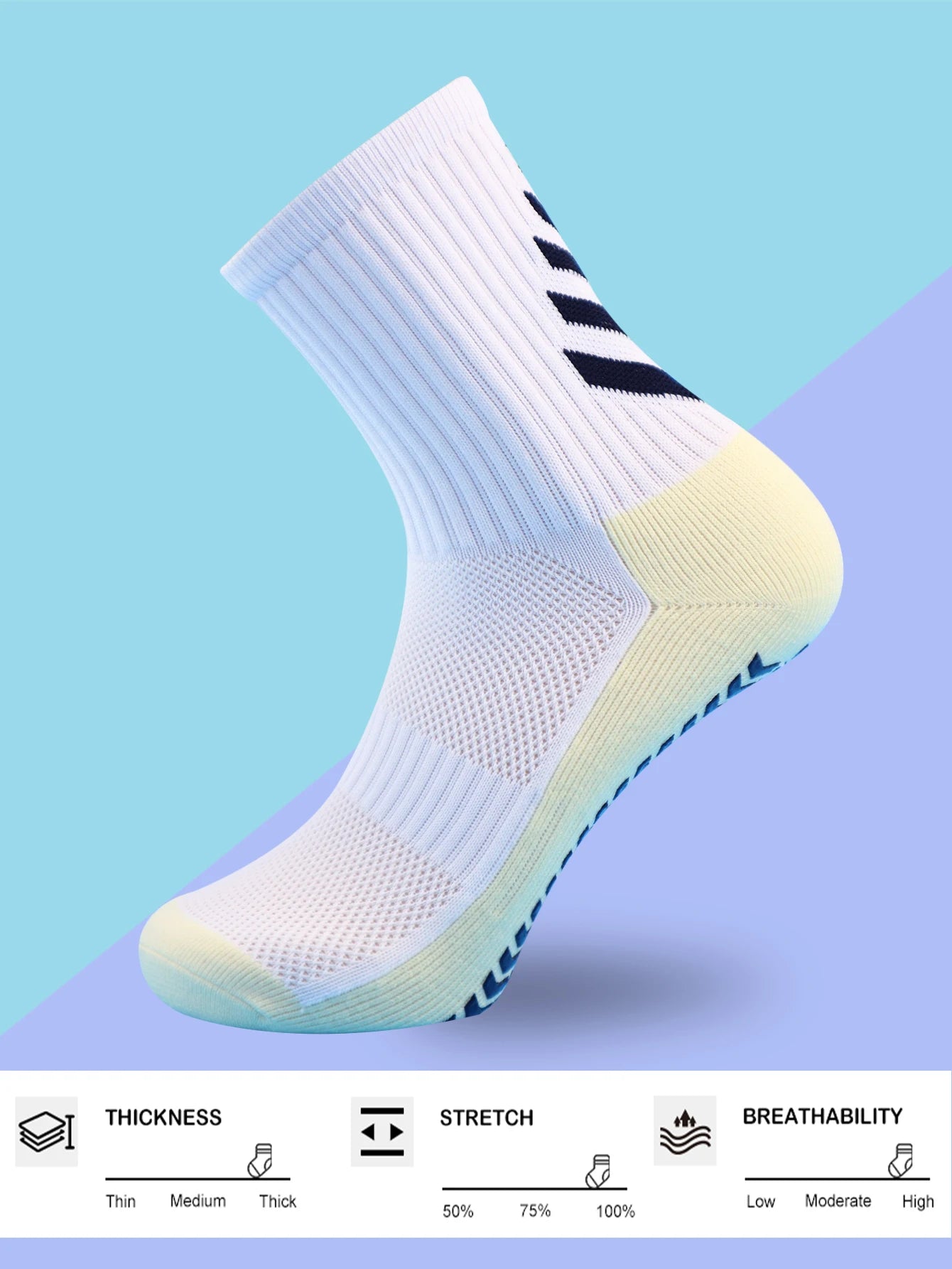 1 Pair Men's Football Socks with Grip, Non Slip Anti Slip Athletic Socks with Cushion Pads for Football/Basketball/Hockey