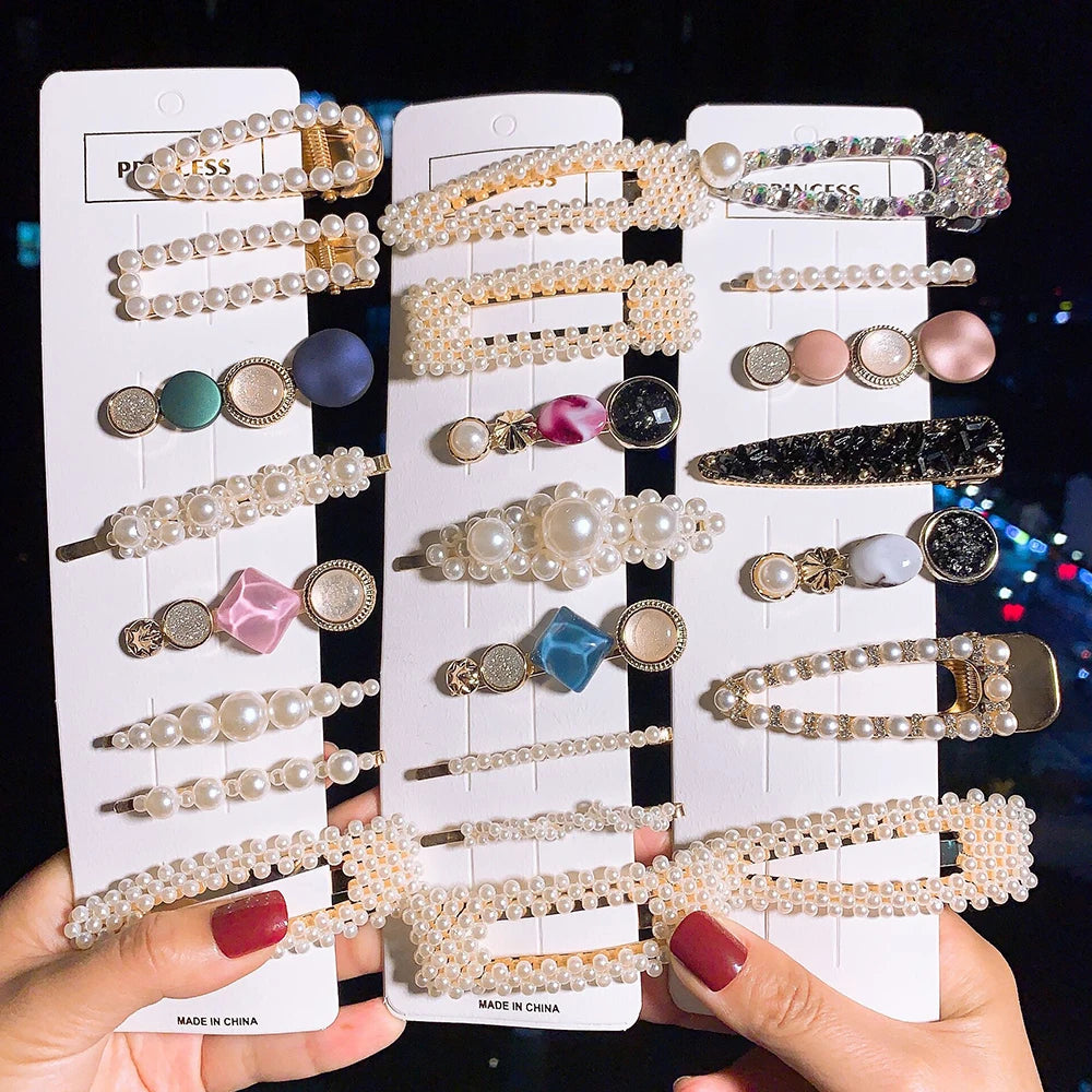 Woman Elegant Geometric Pearl Hairpins Korean Style Hair Clips Alloy Barrettes Girls Hair Accessories Hair Grips Headwear