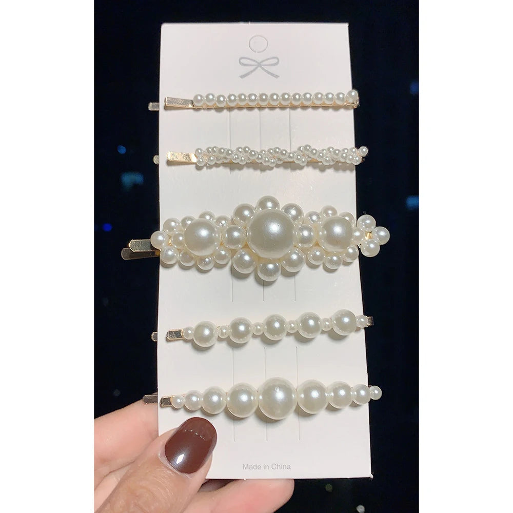 Woman Elegant Geometric Pearl Hairpins Korean Style Hair Clips Alloy Barrettes Girls Hair Accessories Hair Grips Headwear