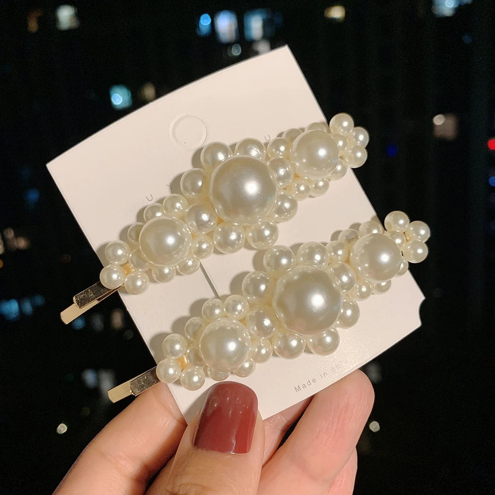 Woman Elegant Geometric Pearl Hairpins Korean Style Hair Clips Alloy Barrettes Girls Hair Accessories Hair Grips Headwear