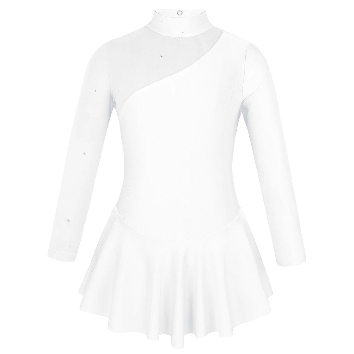 Kids Girls Professional Rhythmic Gymnastics Leotard Long Sleeves Tulle Splice Cutouts Girls Figure Ice Skating Competition Dress