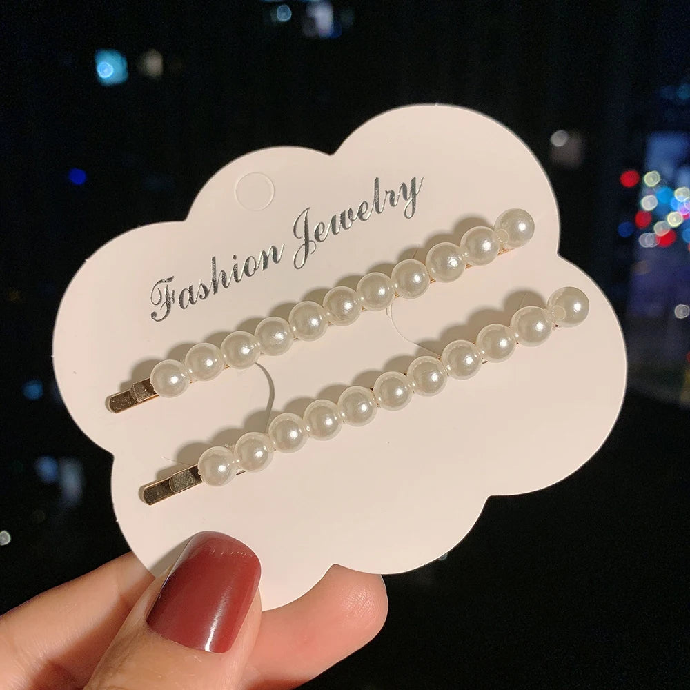 Woman Elegant Geometric Pearl Hairpins Korean Style Hair Clips Alloy Barrettes Girls Hair Accessories Hair Grips Headwear