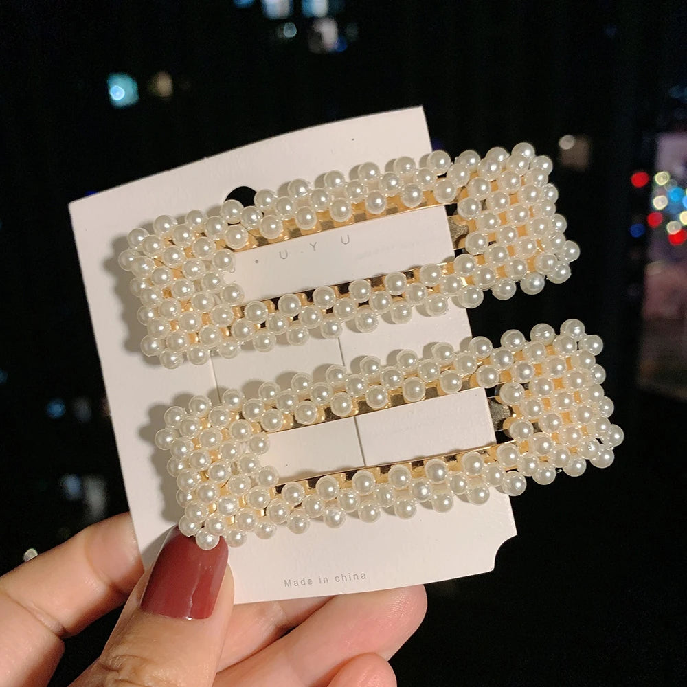 Woman Elegant Geometric Pearl Hairpins Korean Style Hair Clips Alloy Barrettes Girls Hair Accessories Hair Grips Headwear