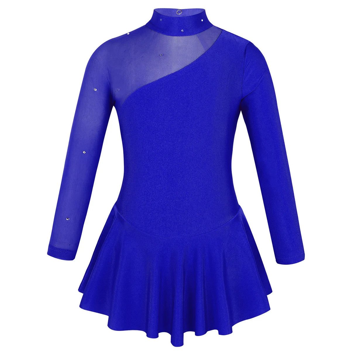 Kids Girls Professional Rhythmic Gymnastics Leotard Long Sleeves Tulle Splice Cutouts Girls Figure Ice Skating Competition Dress