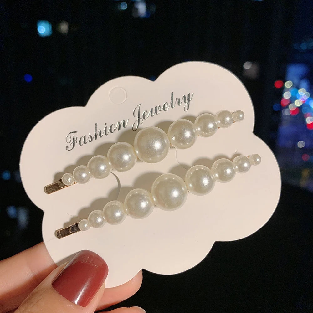 Woman Elegant Geometric Pearl Hairpins Korean Style Hair Clips Alloy Barrettes Girls Hair Accessories Hair Grips Headwear