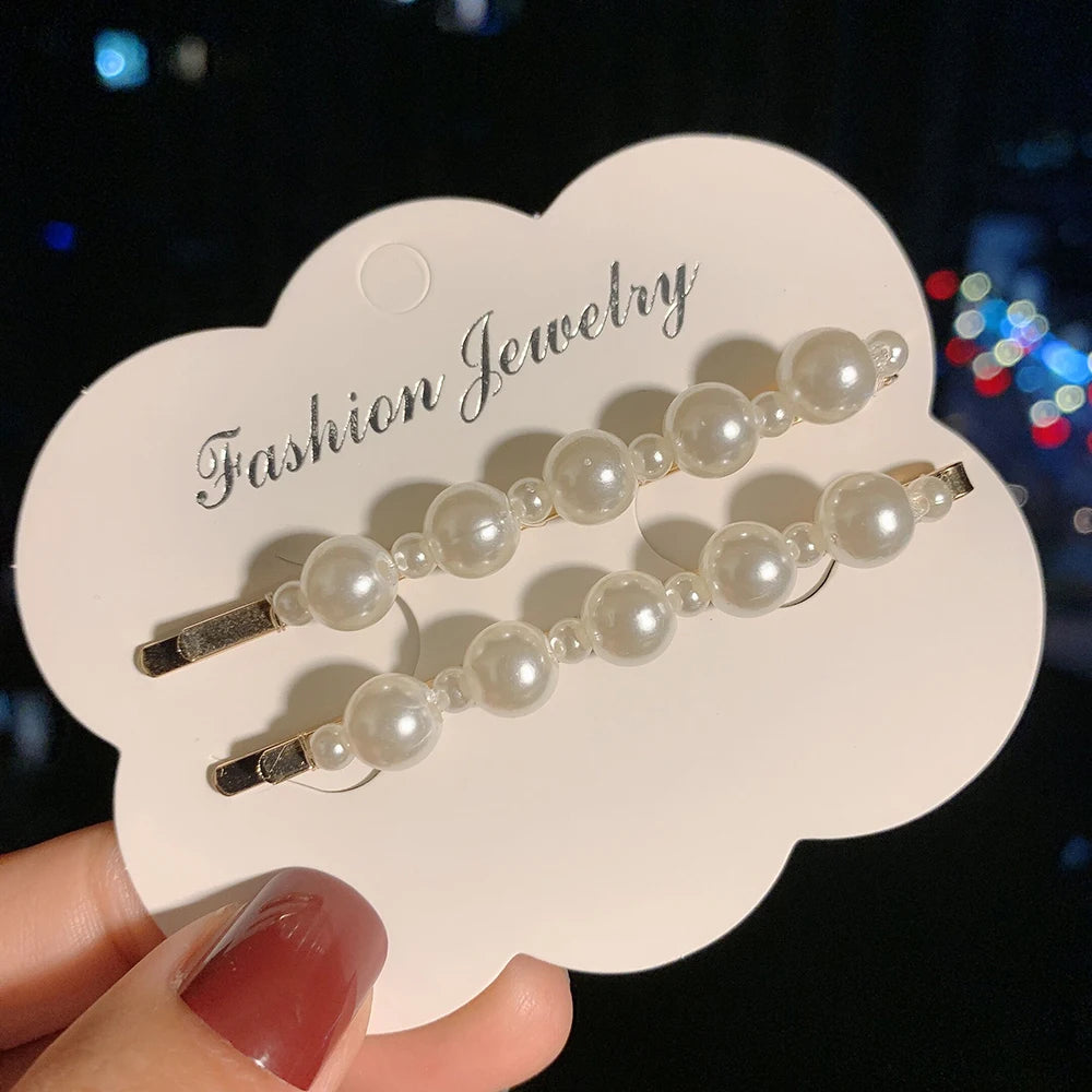 Woman Elegant Geometric Pearl Hairpins Korean Style Hair Clips Alloy Barrettes Girls Hair Accessories Hair Grips Headwear