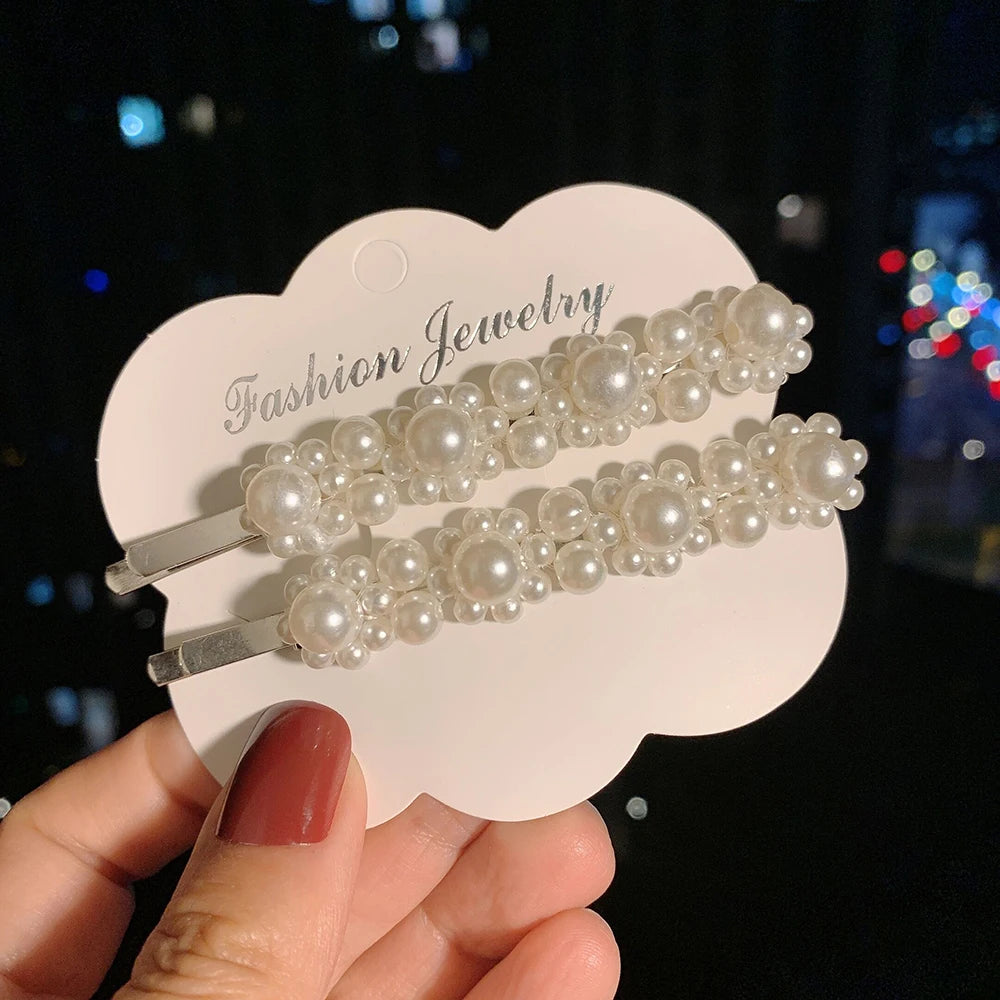 Woman Elegant Geometric Pearl Hairpins Korean Style Hair Clips Alloy Barrettes Girls Hair Accessories Hair Grips Headwear