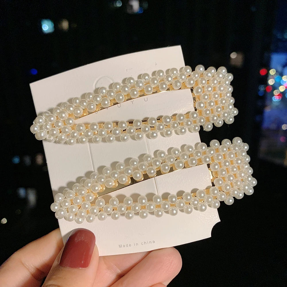 Woman Elegant Geometric Pearl Hairpins Korean Style Hair Clips Alloy Barrettes Girls Hair Accessories Hair Grips Headwear