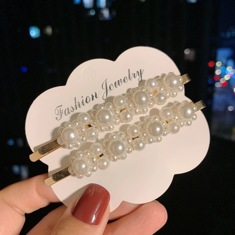 Woman Elegant Geometric Pearl Hairpins Korean Style Hair Clips Alloy Barrettes Girls Hair Accessories Hair Grips Headwear