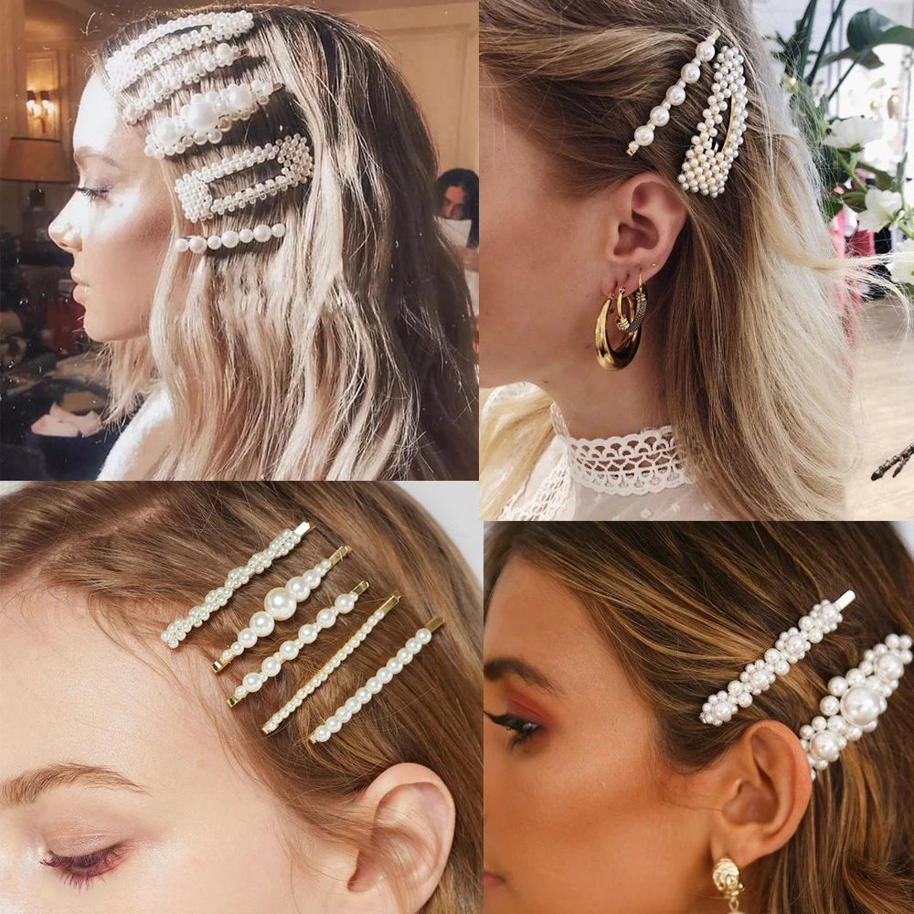 Woman Elegant Geometric Pearl Hairpins Korean Style Hair Clips Alloy Barrettes Girls Hair Accessories Hair Grips Headwear