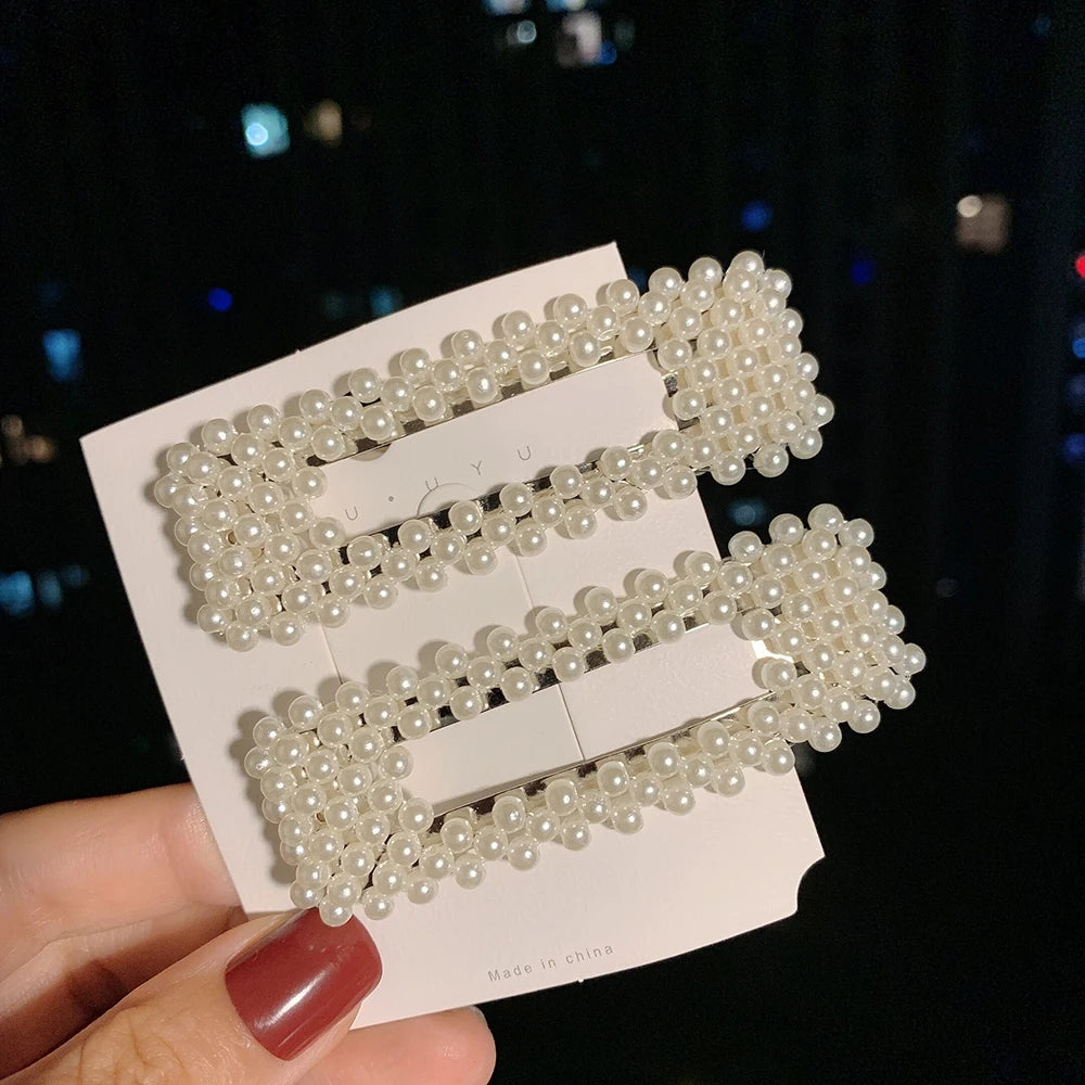 Woman Elegant Geometric Pearl Hairpins Korean Style Hair Clips Alloy Barrettes Girls Hair Accessories Hair Grips Headwear