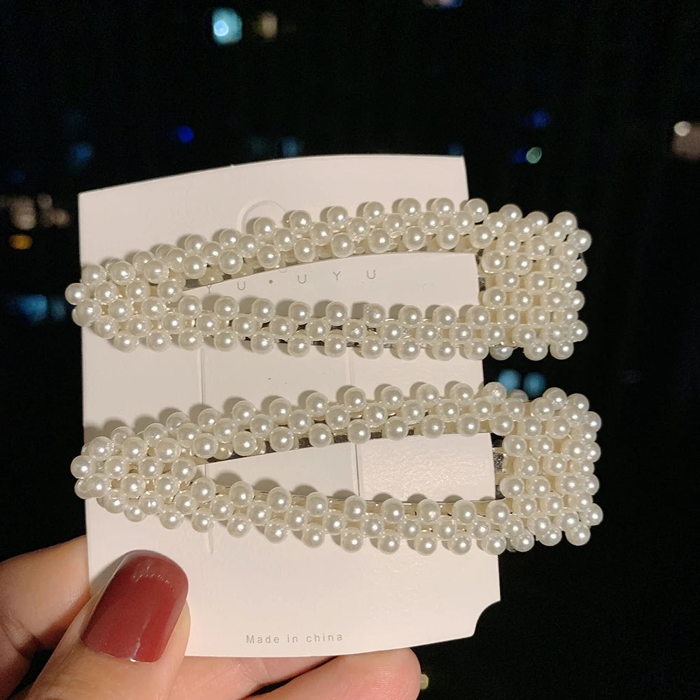 Woman Elegant Geometric Pearl Hairpins Korean Style Hair Clips Alloy Barrettes Girls Hair Accessories Hair Grips Headwear