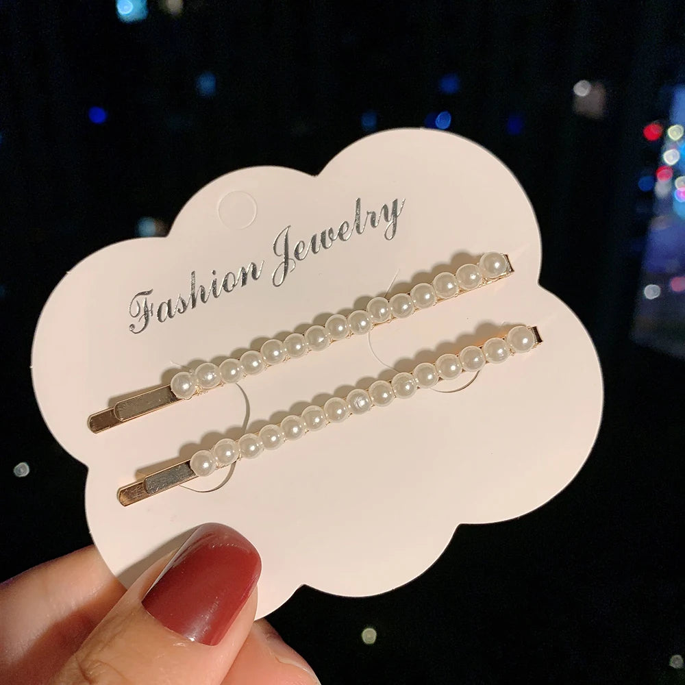Woman Elegant Geometric Pearl Hairpins Korean Style Hair Clips Alloy Barrettes Girls Hair Accessories Hair Grips Headwear