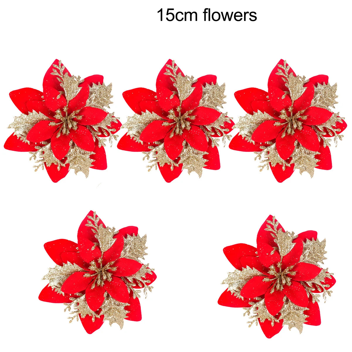 5-20pcs Sparkling Red Golden Silver Poinsettia Artificial Flowers Christmas Tree Ornaments for Xmas New Year party Decoration