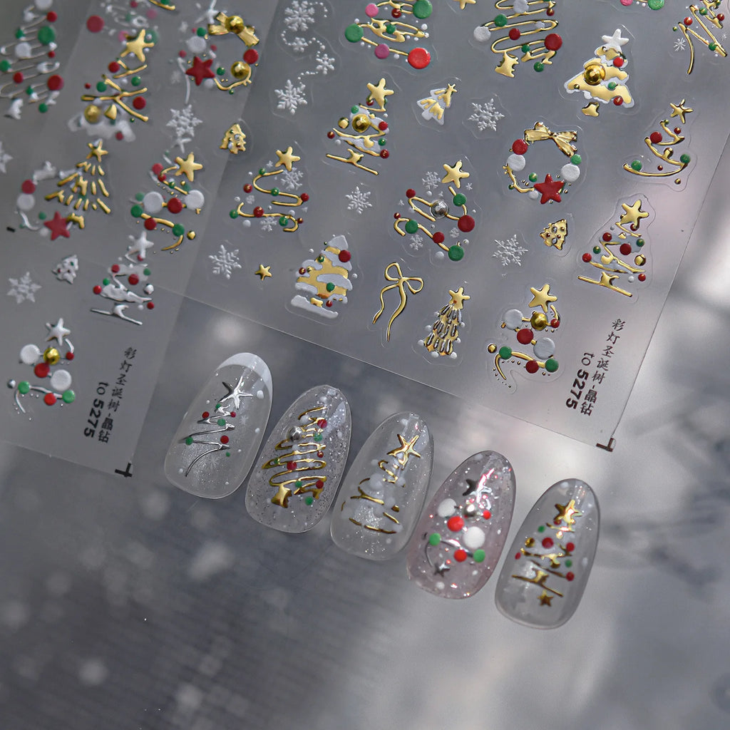 Christmas Nail Stickers Luxury Crystal Diamond Cartoon Bear Tree Apple Back Glue Nail Art Stickers DIY New 3D Nails Decorations