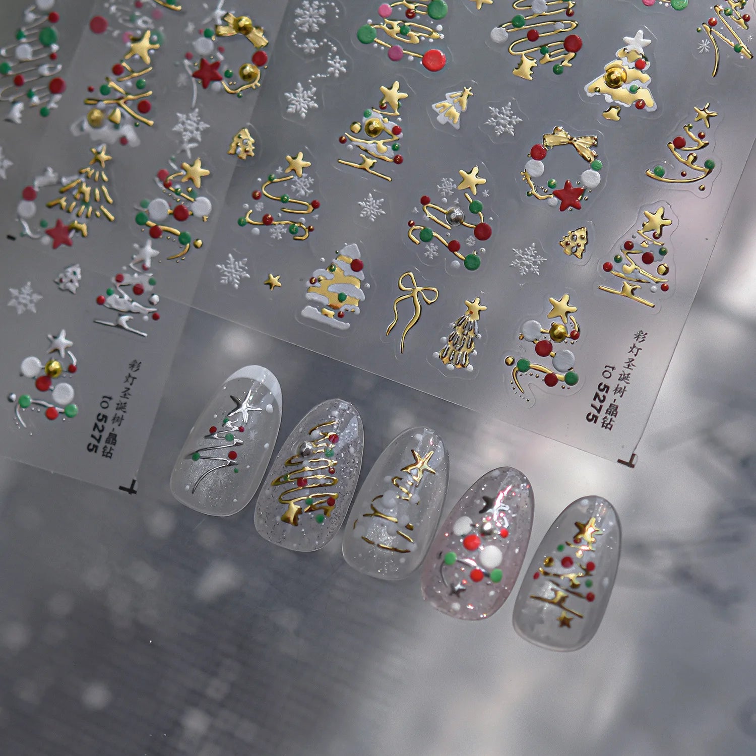 Christmas Nail Stickers Luxury Crystal Diamond Cartoon Bear Tree Apple Back Glue Nail Art Stickers DIY New 3D Nails Decorations