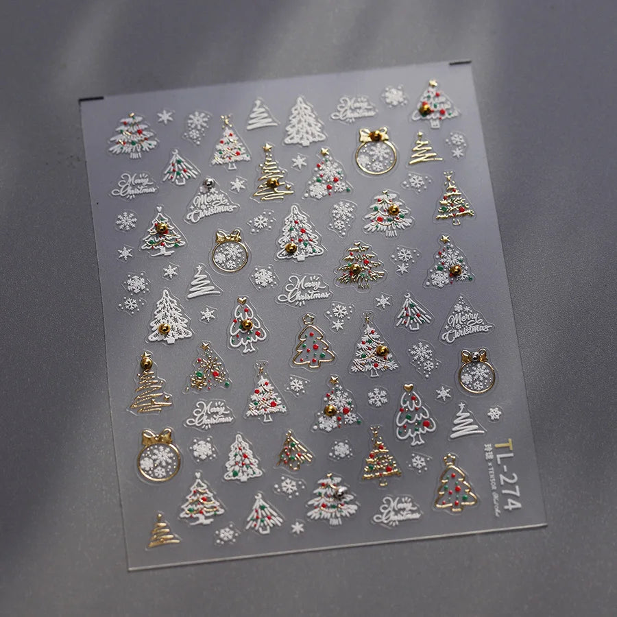 Christmas Nail Stickers Luxury Crystal Diamond Cartoon Bear Tree Apple Back Glue Nail Art Stickers DIY New 3D Nails Decorations