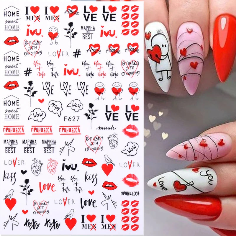 1PCS 3D Laser Heart Letter Nail Sticker Nail Art Decoration Flower Star Nail Accessories Decal Stickers Nail Supplies Nail Parts