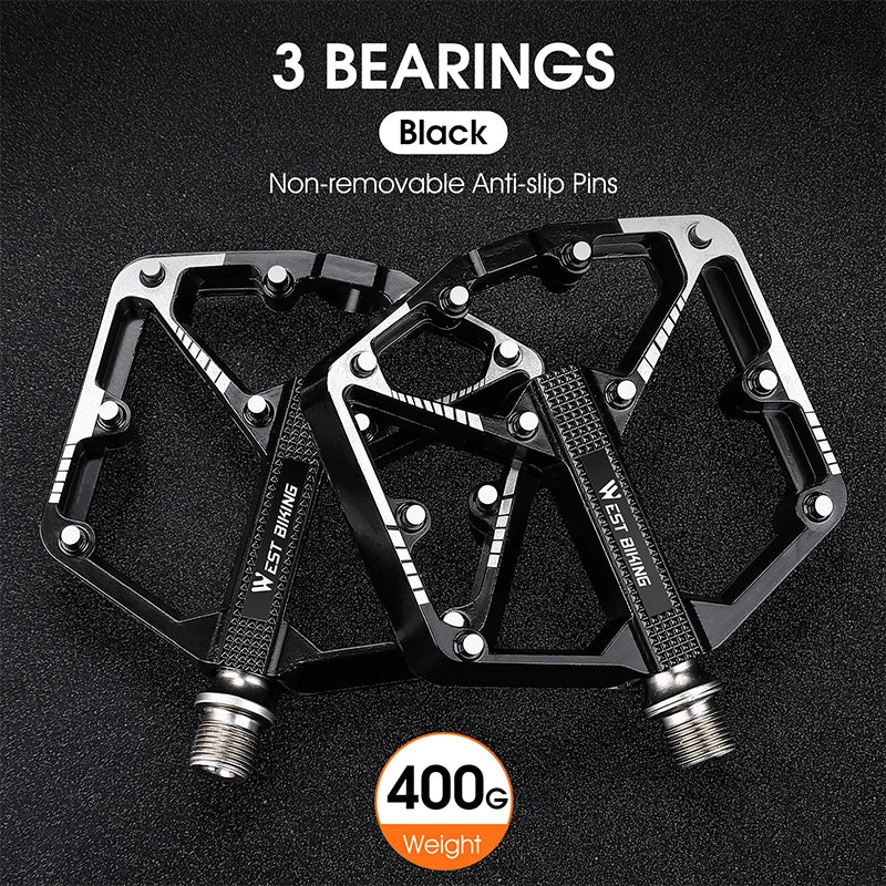 WEST BIKING 3 Bearings Bicycle Pedals Ultralight BMX MTB Road Bike Flat Pedal Aluminum Anti-slip Waterproof Cycling Accessories