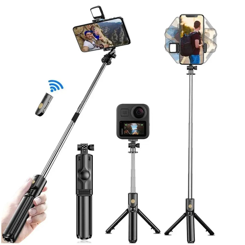 Wireless Selfie Stick Tripod Stand with Light Bluetooth Remote Extendable for iPhone Mobile Phone Tk Live Streaming
