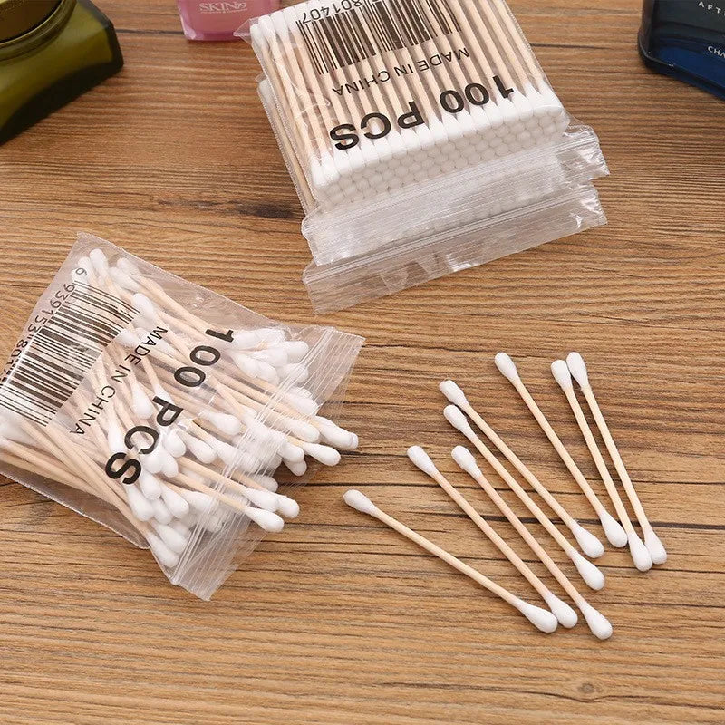 500/100 Round Headed Cotton Swabs, Double Round Headed Cotton Swabs, Bamboo Sticks, Precision Pointed Cosmetic Nail Tools