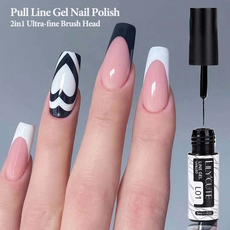 LILYCUTE  5ml Gold Sliver Metallic Liner Gel Nail Polish French Style Super Bright Mirror Pull Line Graffiti Painting Stripe Gel