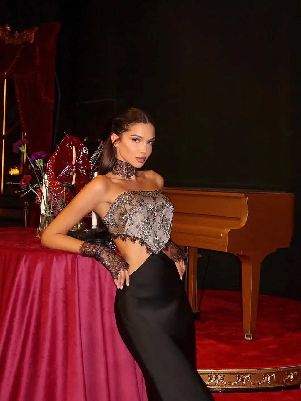 Black Lace Patchwork Satin Backless Dress Women Sexy Strapless Off Shoulder Maxi Fishtail Dresses 2025 Lady Chic Party Vestidos