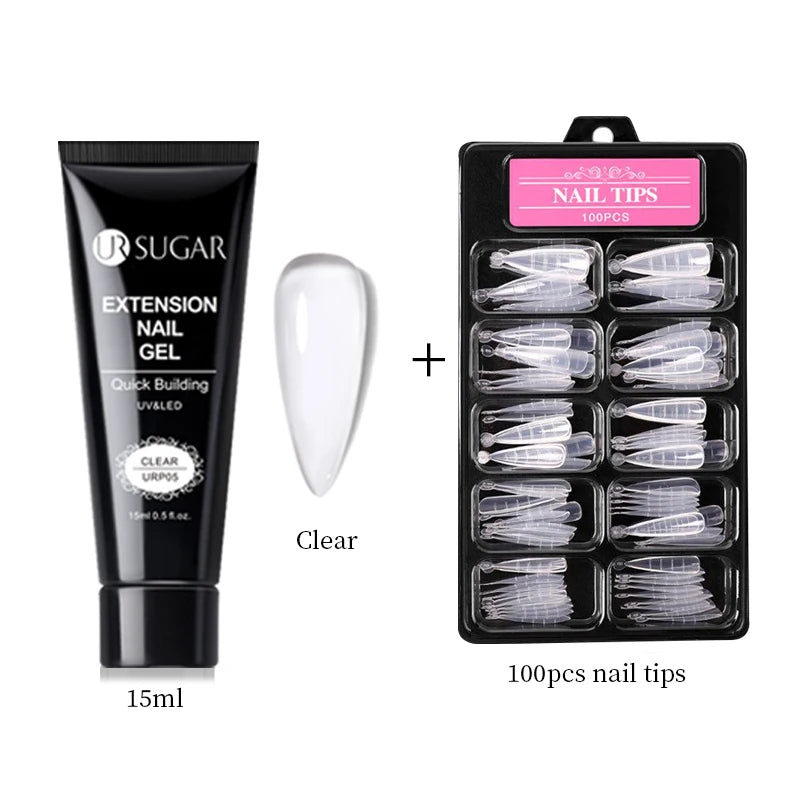 UR SUGAR 15ml Nail Extension Gel Soak Off UV LED Acrylic Crystal White Clear Nude Gel Nail Polish UV Construction Gel