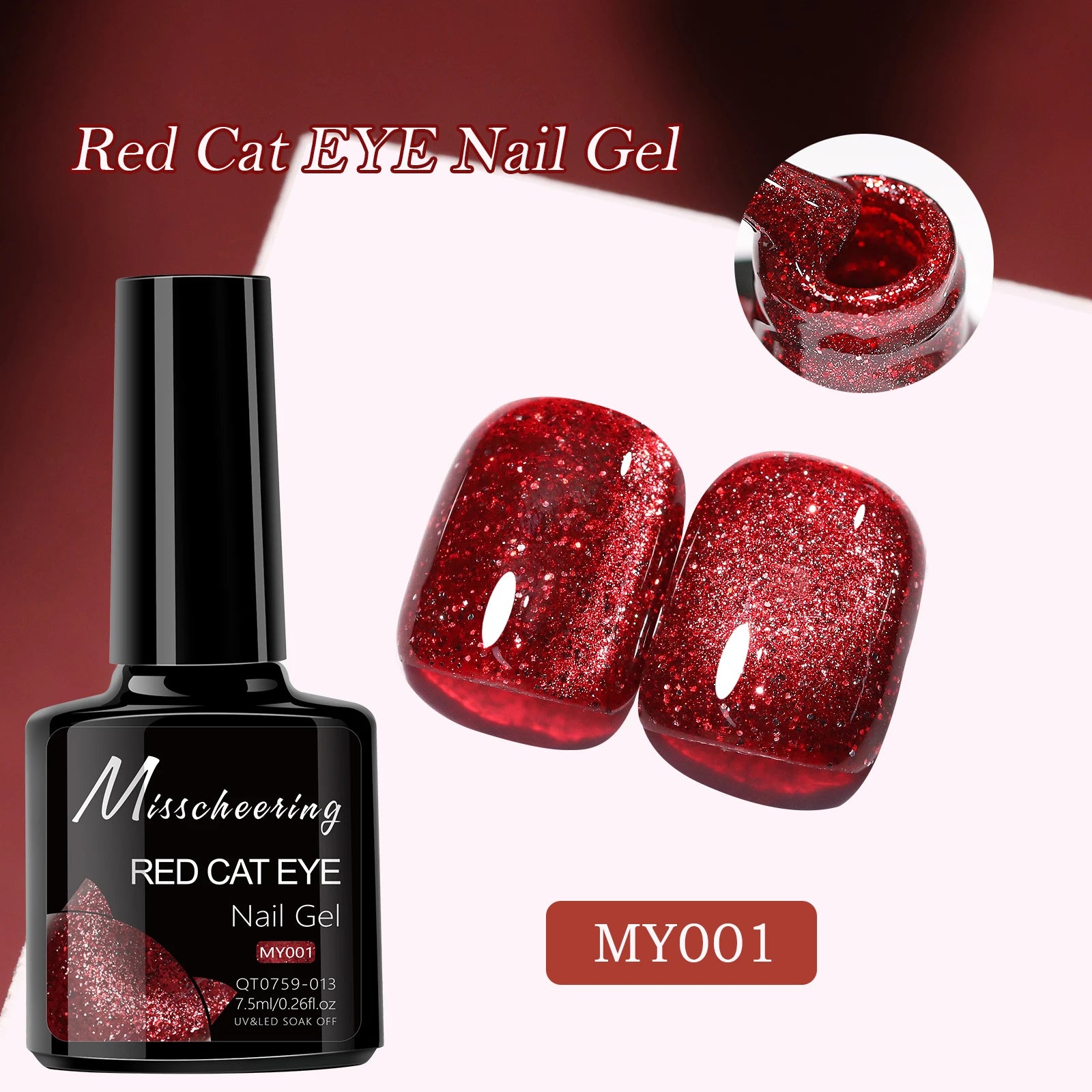 7.5ml Red Ruby Cat Eye Magnetic Gel Nail Polish For Nails Toes DIY Sparking Glass Varnis Semi Permanent Soak Off UV LED Gel