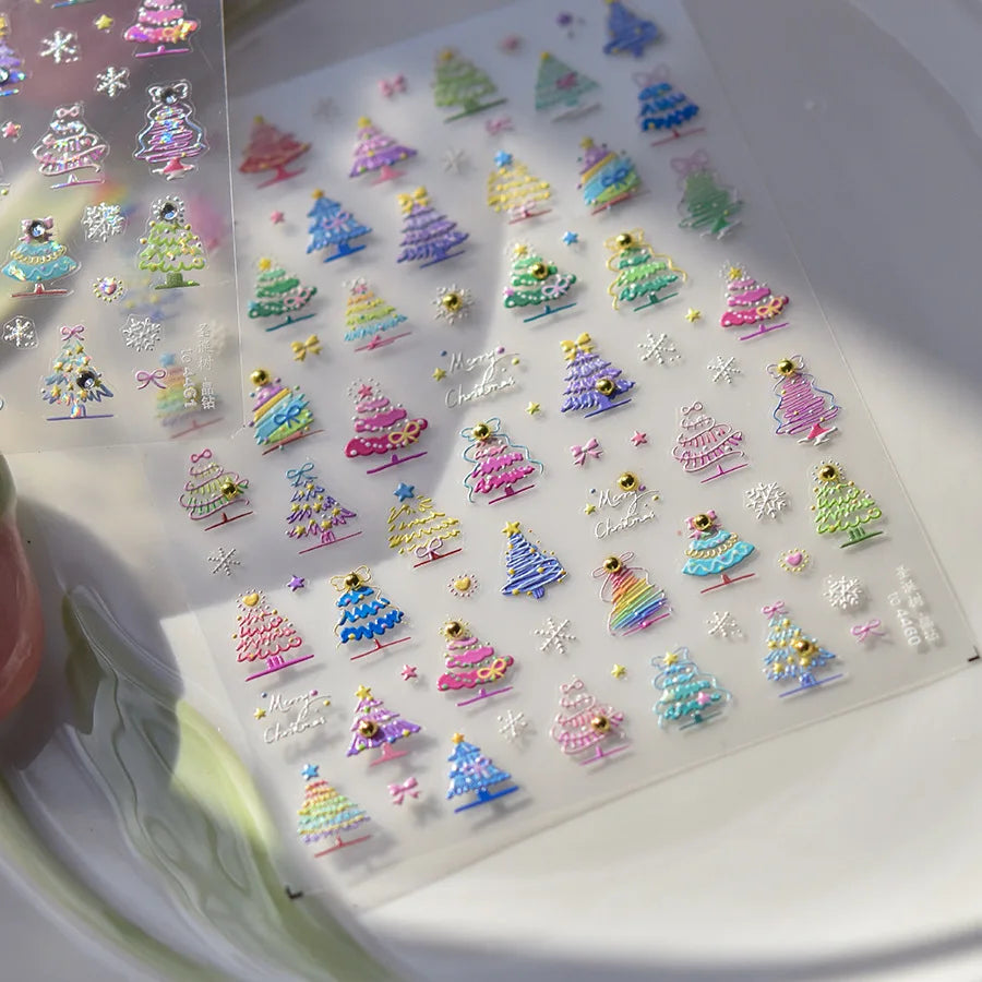 Christmas Nail Stickers Luxury Crystal Diamond Cartoon Bear Tree Apple Back Glue Nail Art Stickers DIY New 3D Nails Decorations