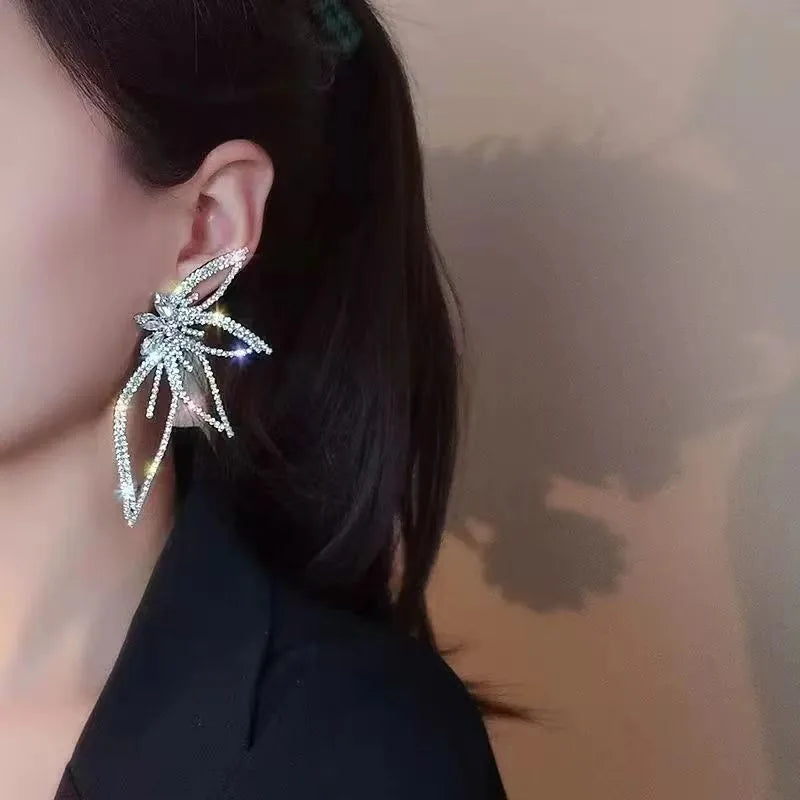 Adolph Trending Crystal Flower Drop Earring Fashion Party Korean Exaggerate Statement Dangle Earrings Female Jewelry For Woman