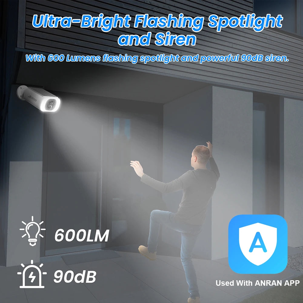 ANRAN 2/3/4 PCS Outdoor Wireless WIFI Camera 2.4G 3MP Battery Solar Security Camera Floodlight Color Night Vision Local Alarm