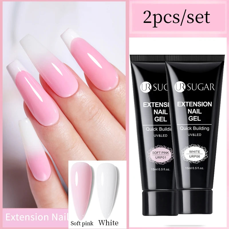 UR SUGAR 15ml Nail Extension Gel Soak Off UV LED Acrylic Crystal White Clear Nude Gel Nail Polish UV Construction Gel