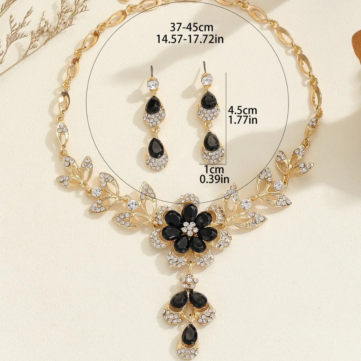 3 Pcs Fashion Jewelry Set Luxurious Rhinestone Crystal Flower Earrings Elegant Women's Banquet Wedding Accessories Necklace Set