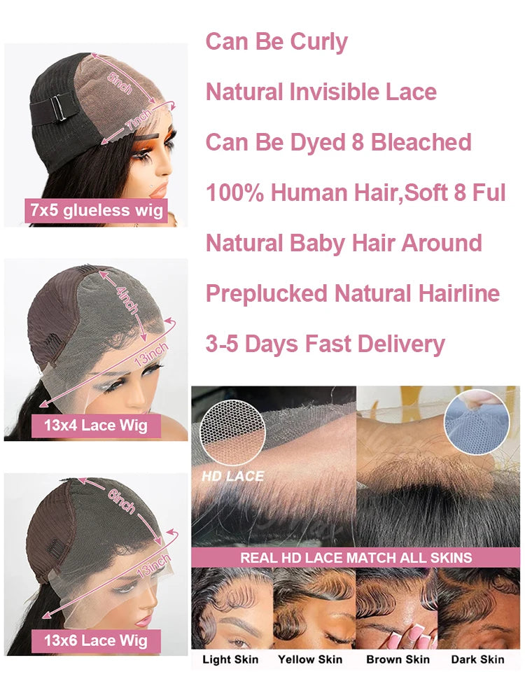 300% Density 40 50 Inches Deep Wave Frontal Wig 13x4 13x6 HD Curly Lace Front Human Hair Wigs Brazilian 7x5 Wear Go Glueless Wig