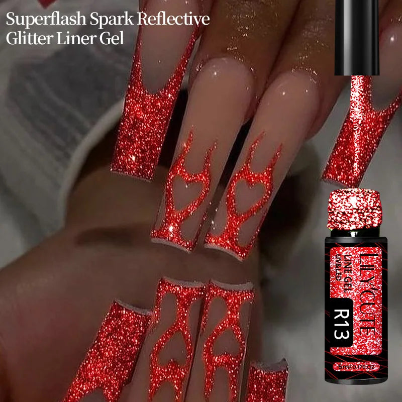 LILYCUTE  5ml Gold Sliver Metallic Liner Gel Nail Polish French Style Super Bright Mirror Pull Line Graffiti Painting Stripe Gel