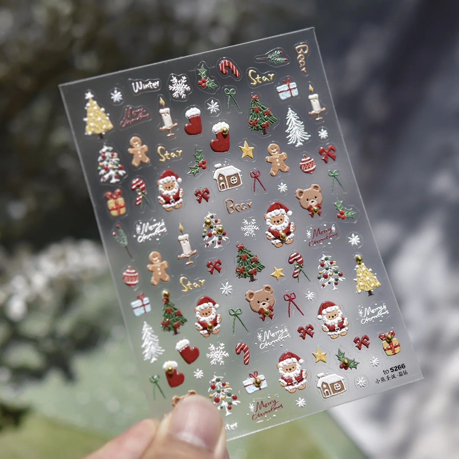 Christmas Nail Stickers Luxury Crystal Diamond Cartoon Bear Tree Apple Back Glue Nail Art Stickers DIY New 3D Nails Decorations