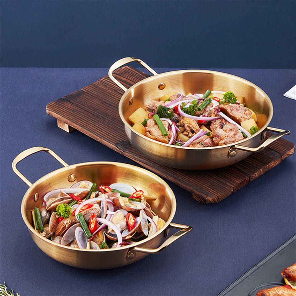 Stainless Steel Cookware Saucepan Dry Pots with Handle Home Cooking Paella Pan Seafood Rice Pot Picnic Snack Plates