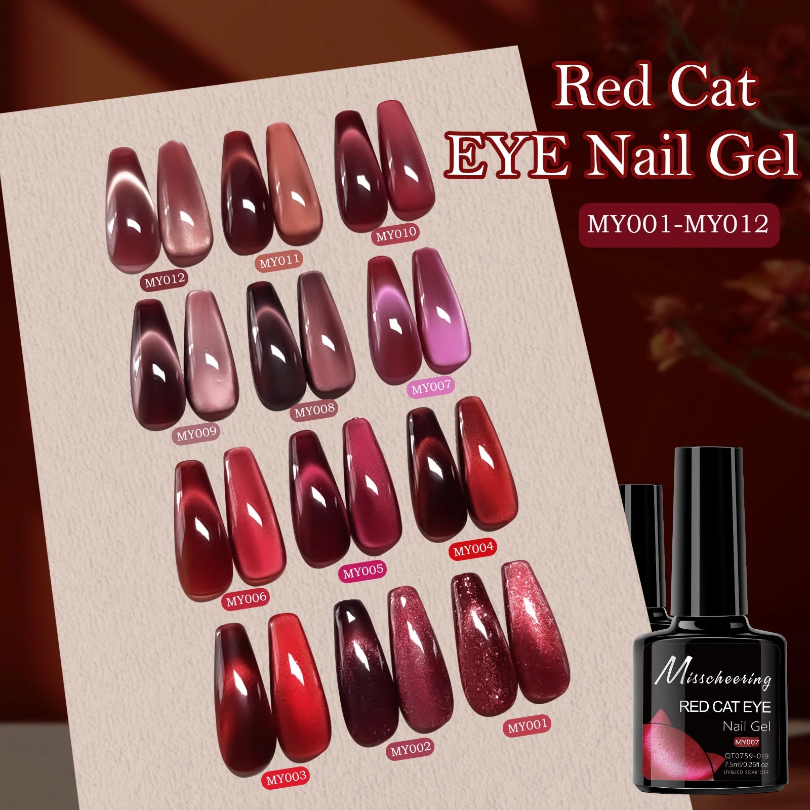 7.5ml Red Ruby Cat Eye Magnetic Gel Nail Polish For Nails Toes DIY Sparking Glass Varnis Semi Permanent Soak Off UV LED Gel