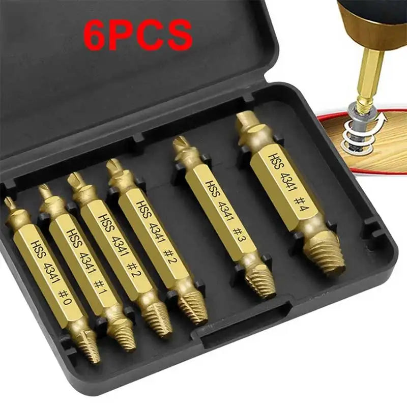 6pcs Damaged Screw Extractor Set: Double Head Screw Remover Tools for Easy Out Bolt Extractor & Broken Head Screw Removers - Hig