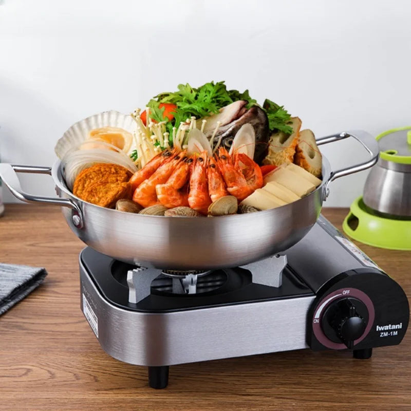 Stainless Steel Cookware Saucepan Dry Pots with Handle Home Cooking Paella Pan Seafood Rice Pot Picnic Snack Plates