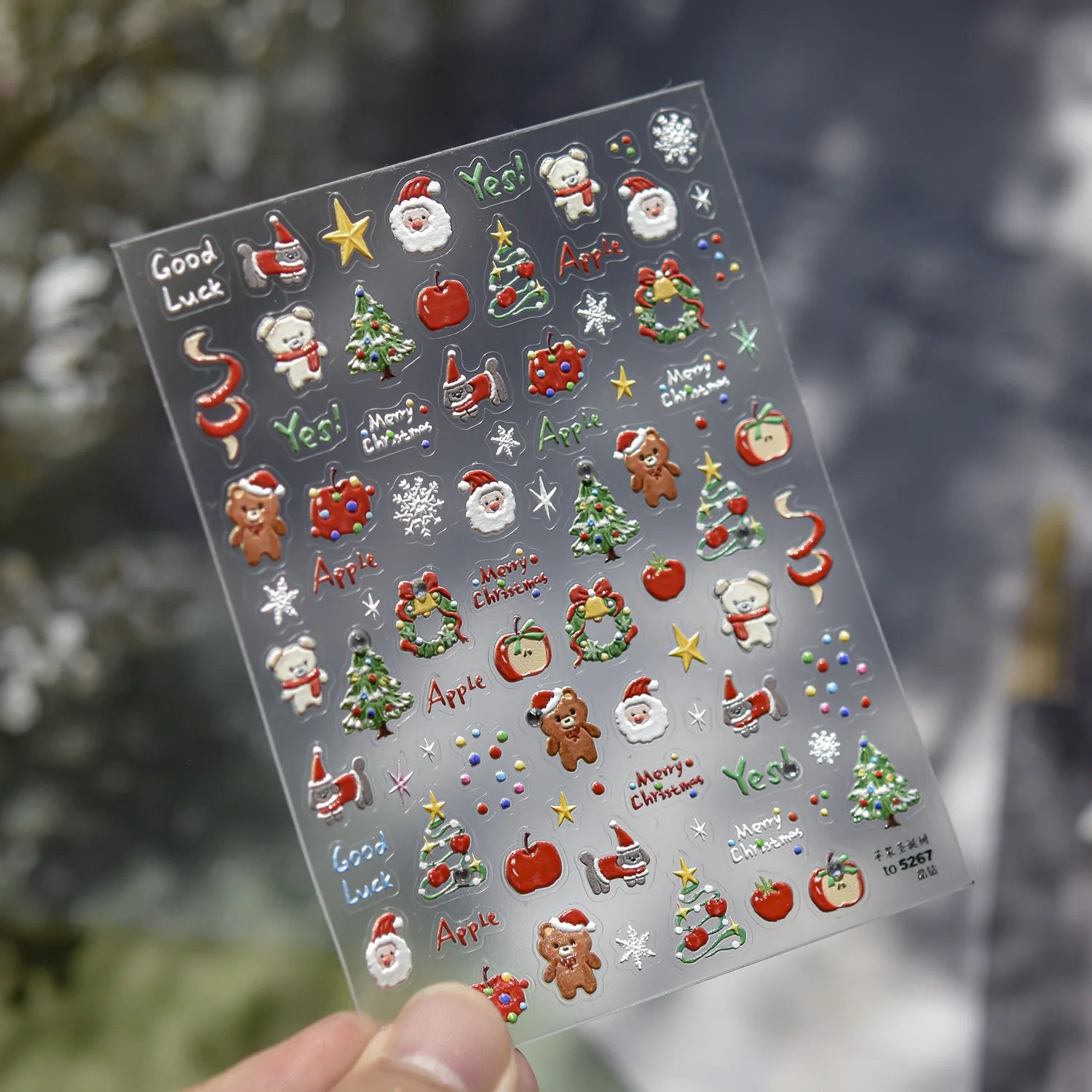 Christmas Nail Stickers Luxury Crystal Diamond Cartoon Bear Tree Apple Back Glue Nail Art Stickers DIY New 3D Nails Decorations