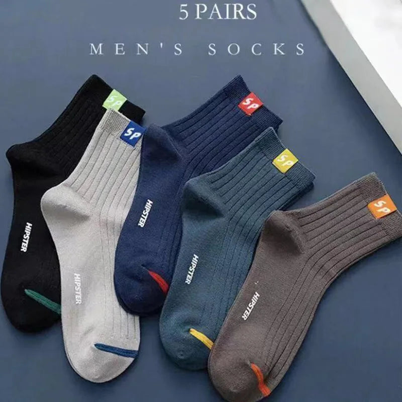5 Pairs Mens Letters SP Short Socks Spring And Summer Shallow Low Top Sport Short Socks Trend In Tube Socks